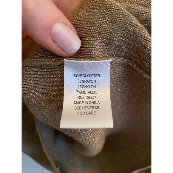 EVEREVE Lexi Lurex Balloon Sleeve Pullover Gold Crewneck Sweater Women Large EUC - Picture 5 of 12